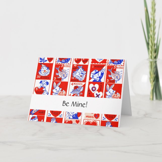 Tarjeta Amor Retro de San Valentín Abrazos Patrón Bonito (Anverso)