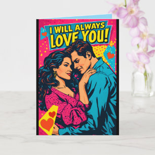Tarjeta Amor Romántico Pop Art Azul Magenta Amarillo