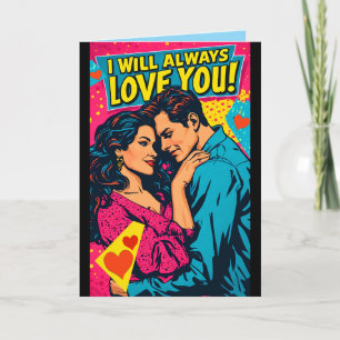 Tarjeta Amor romántico Pop Art Azul Magenta Amarillo