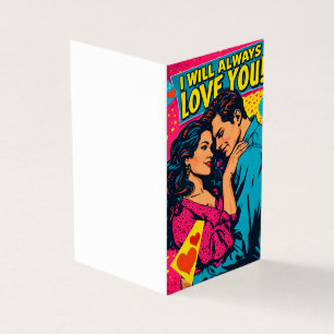Tarjeta Amor Romántico Pop Art Azul Magenta Amarillo