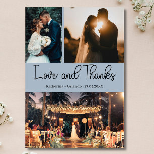 Tarjeta Amor y Agradecimiento en Azul Polvo Tres Fotos Bod
