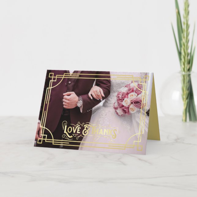 Tarjeta Amor y gracias Art Deco Burgundy Boda foto (Anverso)