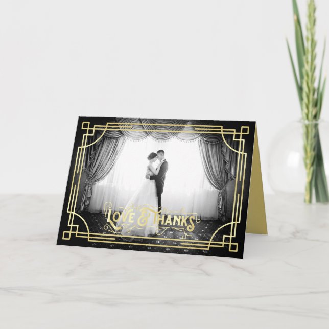 Tarjeta Amor y gracias Boda Art Deco. (Anverso)