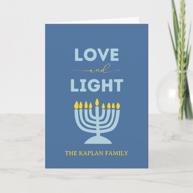 Tarjeta "Amor y luz" Menorah Personalizado Hanukkah (Anverso)