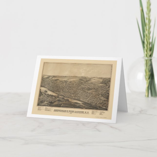 Tarjeta Amsterdam, mapa panorámico de NY - 1881 (Anverso)