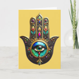 Tarjeta Amuleto Hamsa Marrón Colorido Arcoíris Tercer Ojo
