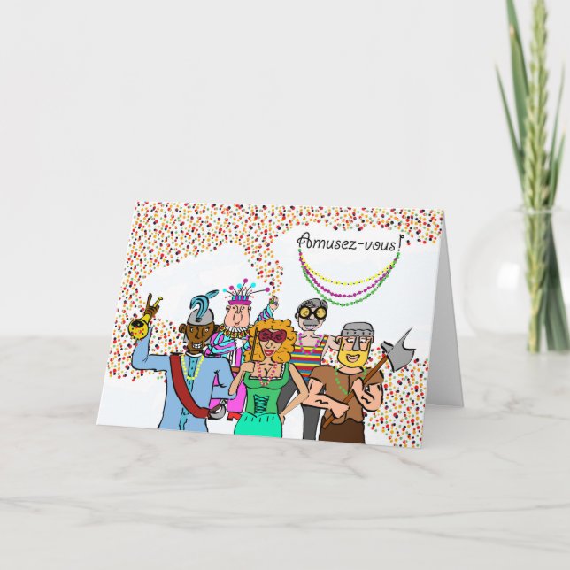 Tarjeta Amusez-vous diviértete con el Mardi Gras en francé (Anverso)