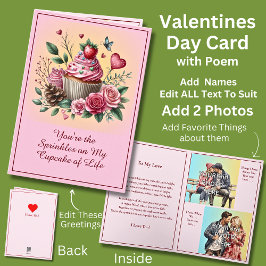 Tarjeta Añade 2 Fotos, Purpurina En La Cupcake San Valentí