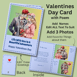 Tarjeta Añade 3 Fotos, San Valentín Vida Contigo Aventura