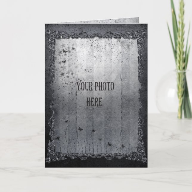 Tarjeta Añade tu foto con marco gótico negro (Anverso)