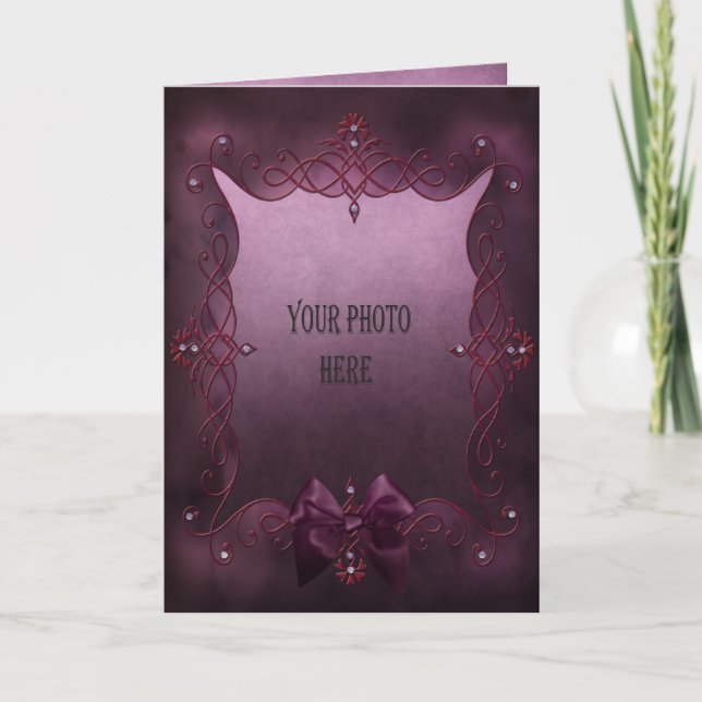 Tarjeta Añade tu foto romántico marco gótico morado (Anverso)