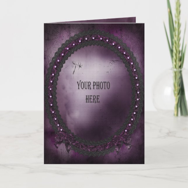 Tarjeta Añade tu foto romántico marco gótico morado (Anverso)