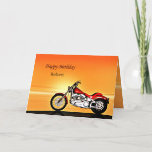 Tarjeta Añade un nombre, Motorcycle al atardecer.