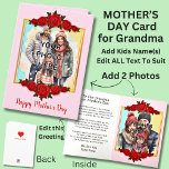 Tarjeta Añadir 2 fotos en marcos rojos para abuela<br><div class="desc">Añadir una foto al frente y al interior - ver el poema a una abuela también dentro - Cambiar el nombre de la abuela y agregar los nombres de los niños - ¡Feliz tarjeta del día de la madre! - Editar CUALQUIER parte del texto. Delante,  Adentro y Atrás.</div>