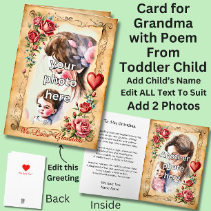 Tarjeta Añadir 2 fotos para la abuela, poema de párvulo