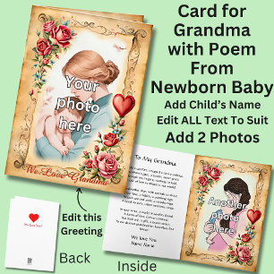 Tarjeta Añadir 2 fotos para la abuela, poema del recién na