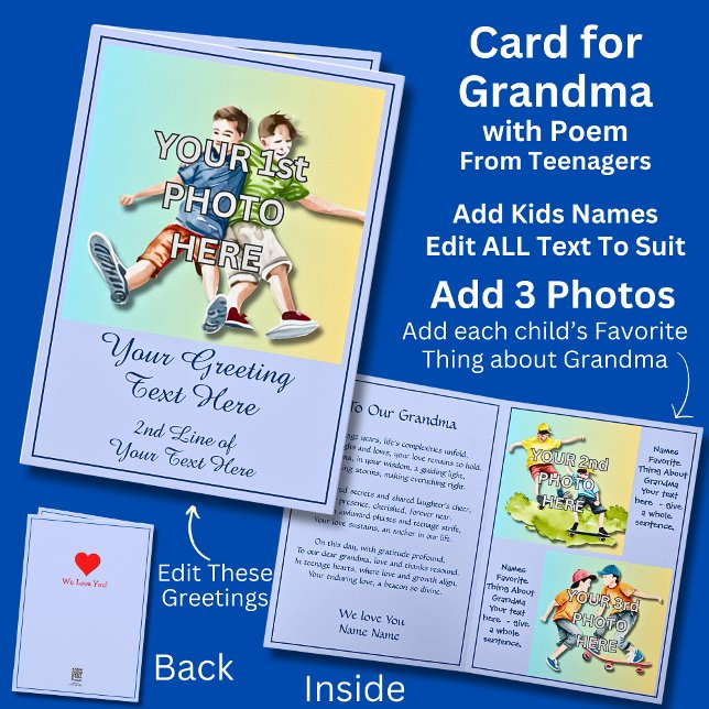 Tarjeta Añadir 3 fotos para la abuela, poema de adolescent (Subido por el creador)
