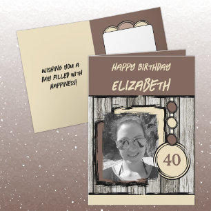 Tarjeta Añadir el nombre de la foto crema marrón 40 cumple