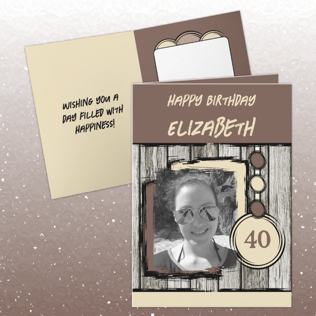 Tarjeta Añadir el nombre de la foto crema marrón 40 cumple (Subido por el creador)