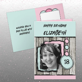 Tarjeta Añadir el nombre de la foto menta rosa 18 años