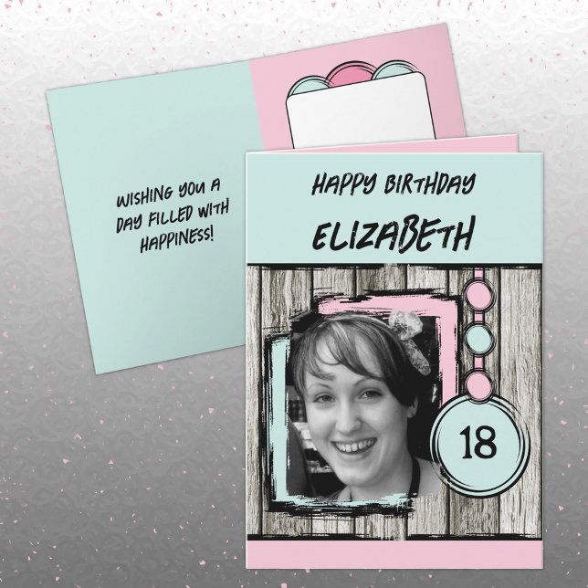 Tarjeta Añadir el nombre de la foto menta rosa 18 años (Subido por el creador)