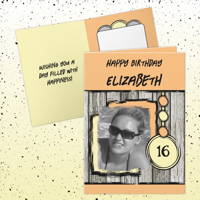 Tarjeta Añadir el nombre de la foto naranja amarillo 16 cu (Subido por el creador)