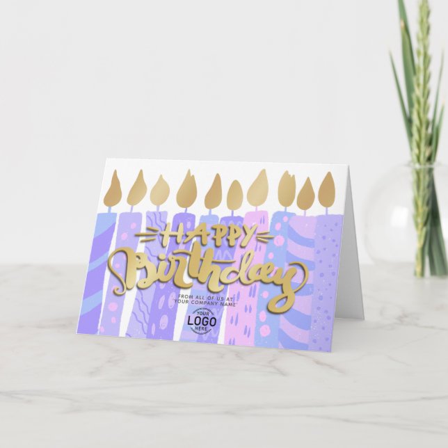 Tarjeta Añadir logotipo Divertido Purple Candles Business  (Anverso)