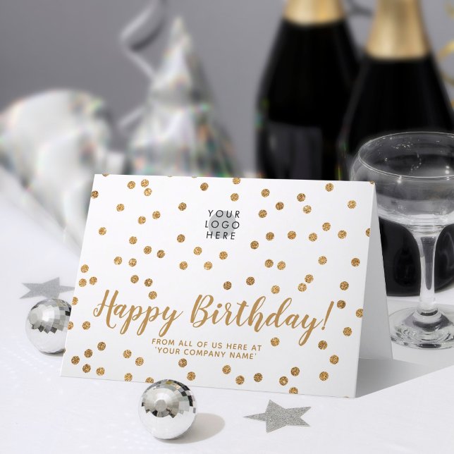 Tarjeta Añadir logotipo Faux Purpurina Gold Confetti Feliz (Subido por el creador)