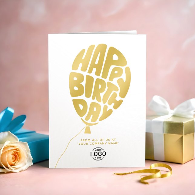 Tarjeta Añadir logotipo "Gold Lettering Balloon" Cumpleaño (Subido por el creador)