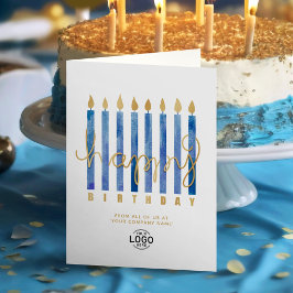 Tarjeta Añadir logotipo Navy Blue Candles Business Feliz c