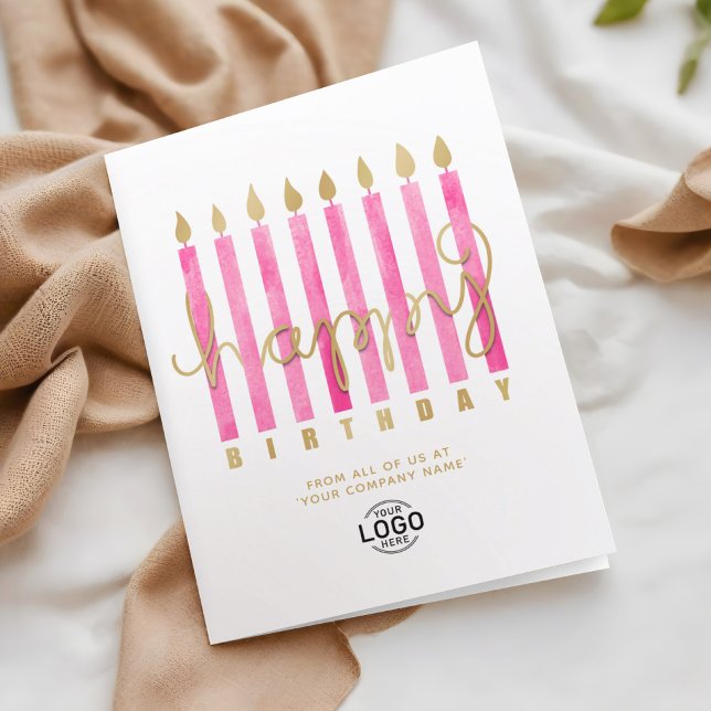 Tarjeta Añadir logotipo Velas rosadas Negocios Feliz cumpl (Subido por el creador)