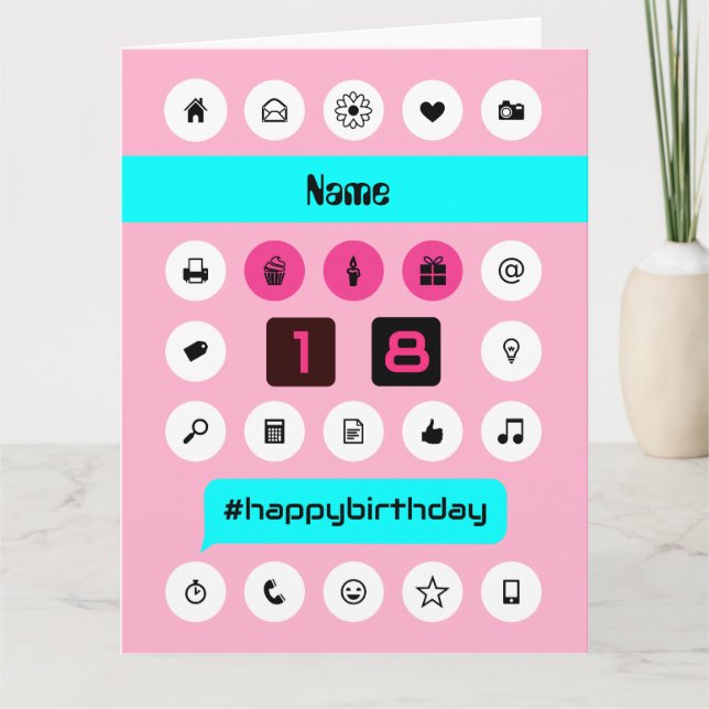 Tarjeta Añadir nombre 18ª etiqueta cumpleaños gran rosa (Anverso)
