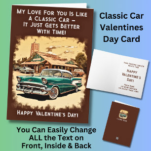 Tarjeta Añadir nombres, Día de San Valentín de coche clási