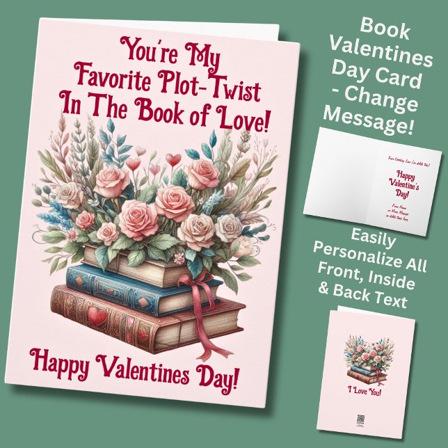 Tarjeta Añadir nombres, libros Flores Día de San Valentín  (Subido por el creador)