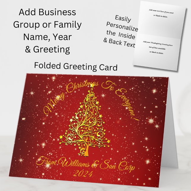 Tarjeta Añadir nombres Navidades Red Gold Star Greeting (Subido por el creador)
