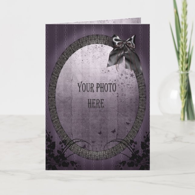 Tarjeta Añadir tu foto ornamentada con marco gótico (Anverso)