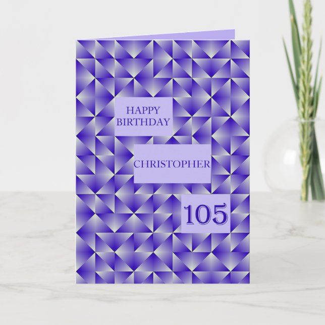 Tarjeta Añadir un nombre 105º cumpleaños con formas morada (Anverso)