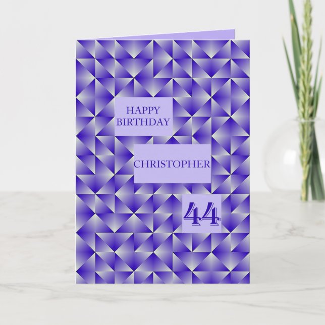 Tarjeta Añadir un nombre 44º cumpleaños con formas moradas (Anverso)