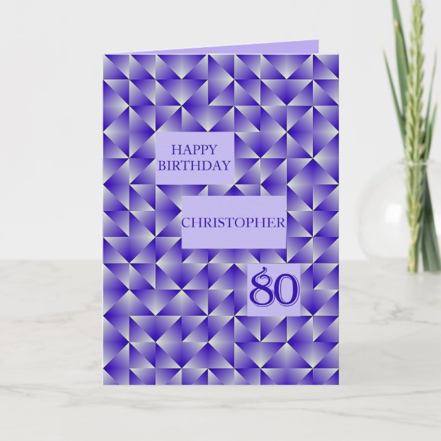 Tarjeta Añadir un nombre 80º cumpleaños con formas moradas (Anverso)