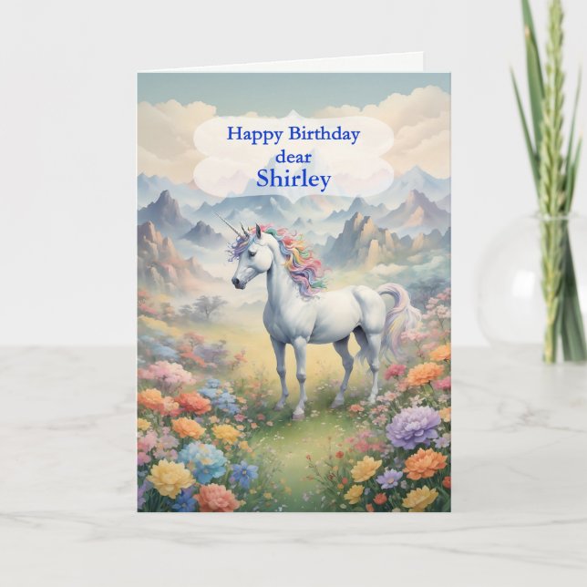 Tarjeta Añadir un nombre cumpleaños unicornio (Anverso)