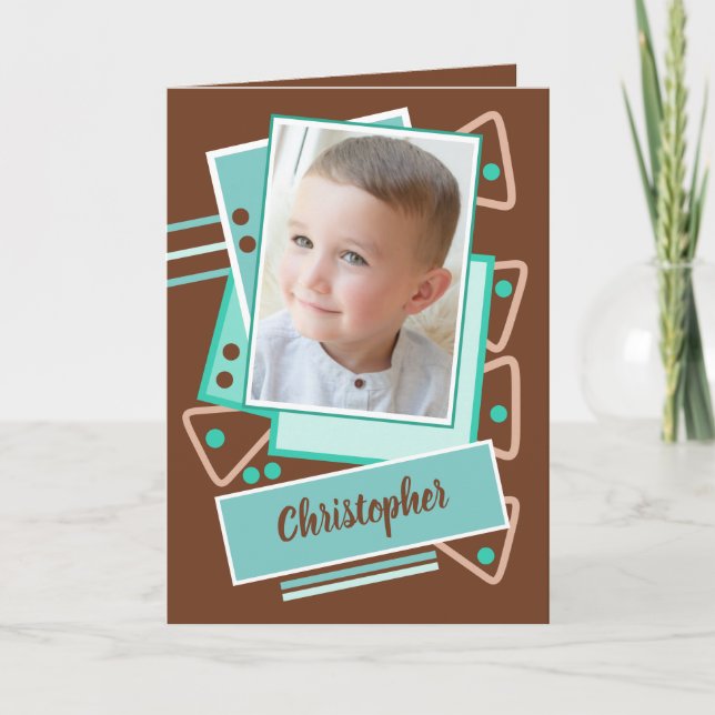 Tarjeta Añadir un nombre fotográfico menta marrón cumpleañ (Anverso)