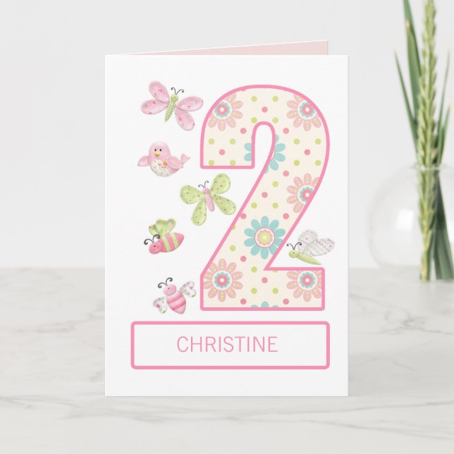 Tarjeta Añadir un nombre, segundo cumpleaños con fallos y  (Anverso)