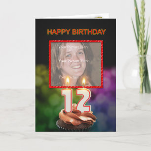 Tarjeta Añadir una foto, 12º cumpleaños con pastel y velas