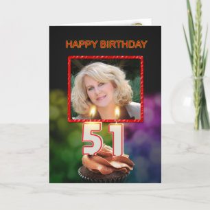 Tarjeta Añadir una foto, cumpleaños 51 con pastel y velas