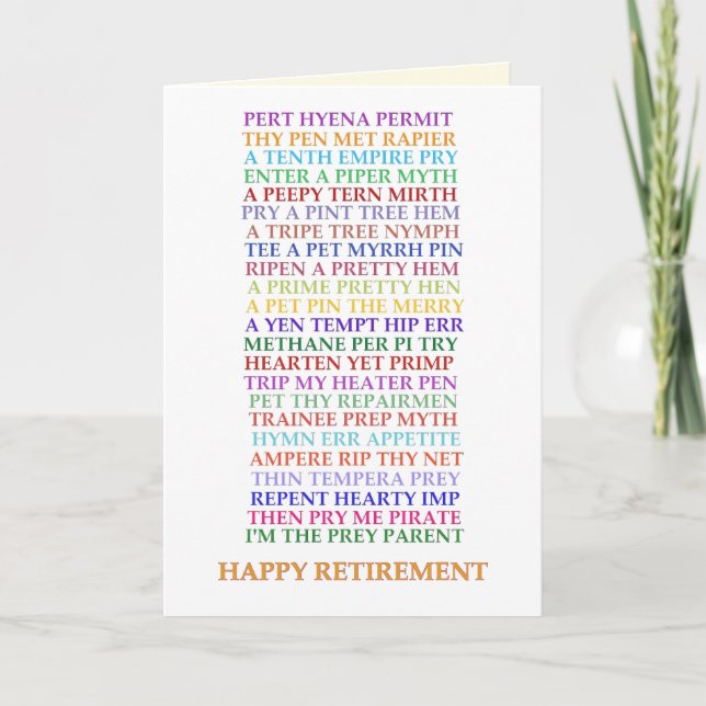 Tarjeta Anagramas de Jubilación, nueva versión (Anverso)