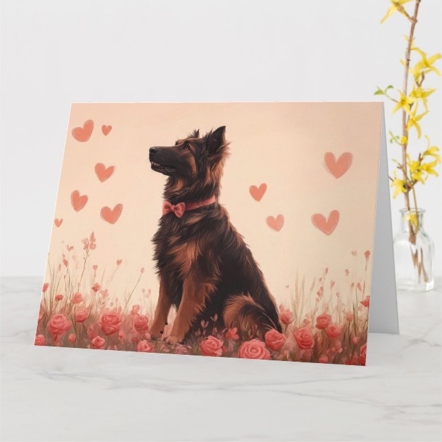 Tarjeta Anatolian Shepherd con Rosas - El día de San Valen (flor amarilla)
