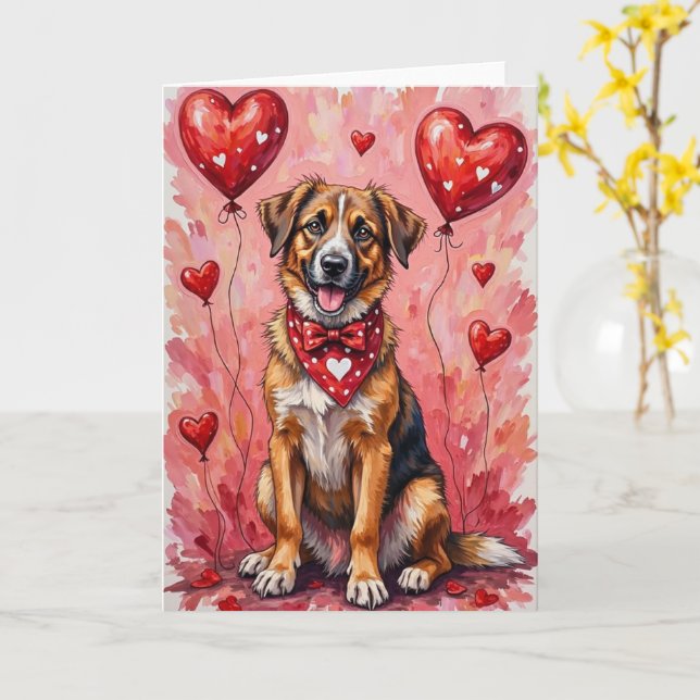 Tarjeta Anatolian Shepherd Valentine’s Day Dog with Hearts (flor amarilla)