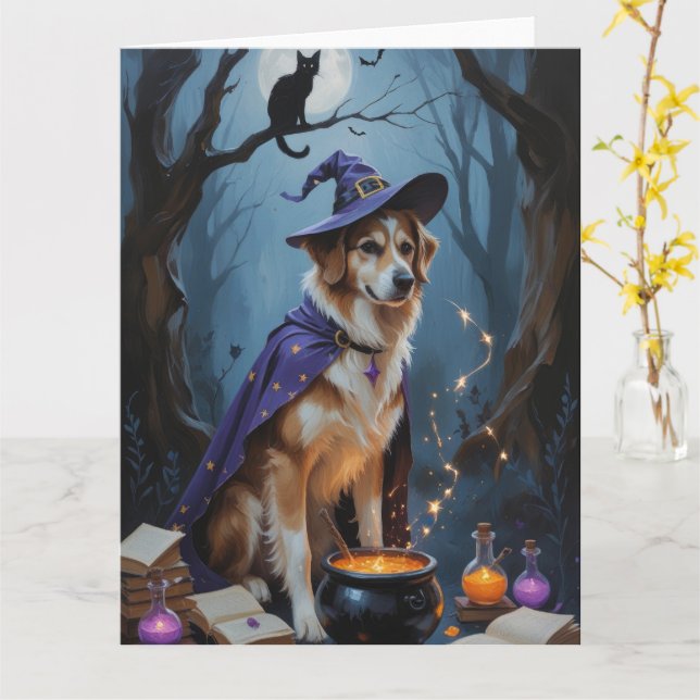 Tarjeta Anatolian Shepherd Whimsical Halloween Pintura (flor amarilla)