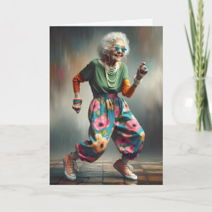 Tarjeta Anciana bailando en su cumpleaños con estilo