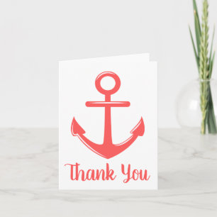 Tarjeta Ancla de agradecimiento náutico boda coral rosa ro